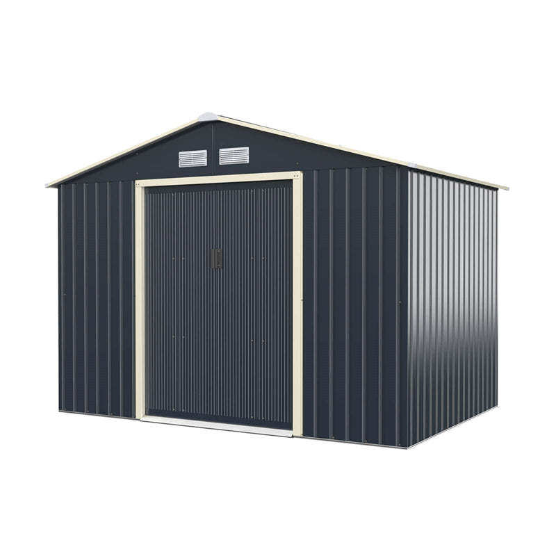 9’ x 6’ Large Outdoor Metal Storage Shed, Galvanized Steel Garden Shed Tool House Backyard Storage Cabinet with 4 Vents & Lockable Double Sliding Door