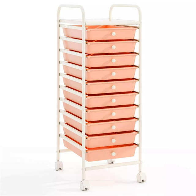 10-Drawer Rolling Storage Cart, Utility Cart with Drawers & Lockable Wheels, Mobile Art Craft Drawer Cart for Home Office, School