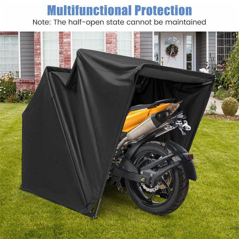 Heavy Duty Motorcycle Storage Shed, Waterproof Motorcycle Garage Shelter with 600D Oxford Cover, Roll-Up Mesh Windows for Vehicles, 136" x 54" x 75"
