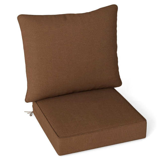 Deep Seat & Back Cushion Set with Rope Ties, Waterproof 6" Thick Indoor/Outdoor Chair Pads for Patio Furniture & Poolside