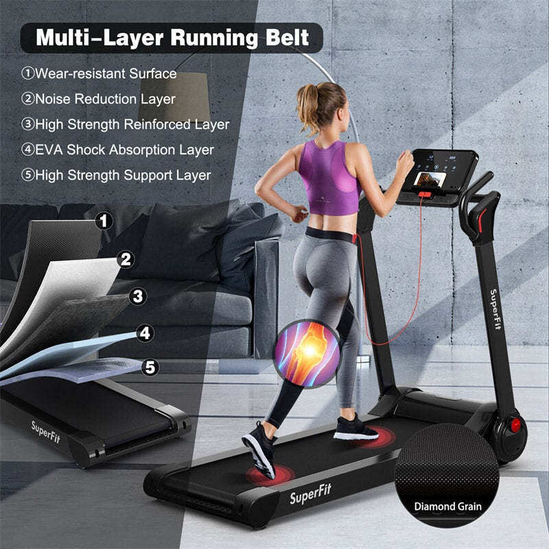 2.25HP Electric Folding Treadmill Motorized Running Machine with LED Display & Bluetooth Speaker APP Control