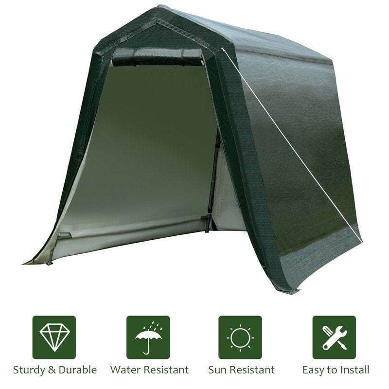 6x8FT Heavy Duty Enclosed Carport, Outdoor Storage Tent with Sidewalls & Waterproof Ripstop Cover, Portable Garage Shelter Shed for Motorcycle, Cars