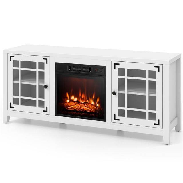 58" Electric Fireplace TV Stand for TVs up to 65", Entertainment Center with 1400W Fireplace, Remote Control, Thermostat & Adjustable Shelves