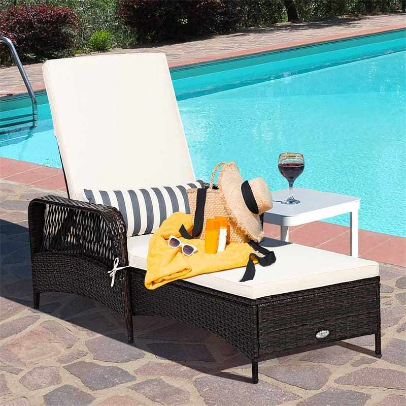 2PCS Rattan Outdoor Chaise Lounge Chairs w/ 6-Gear Adjustable Backrest, Removable Cushions, Pillow, Patio Sun Lounger for Poolside, Balcony