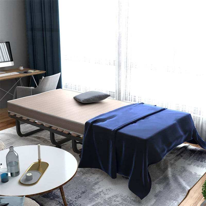 Portable Rollaway Bed, Folding Guest Bed with 4" Memory Foam Mattress & Sturdy Metal Frame on Wheels for Adults, Made in Italy