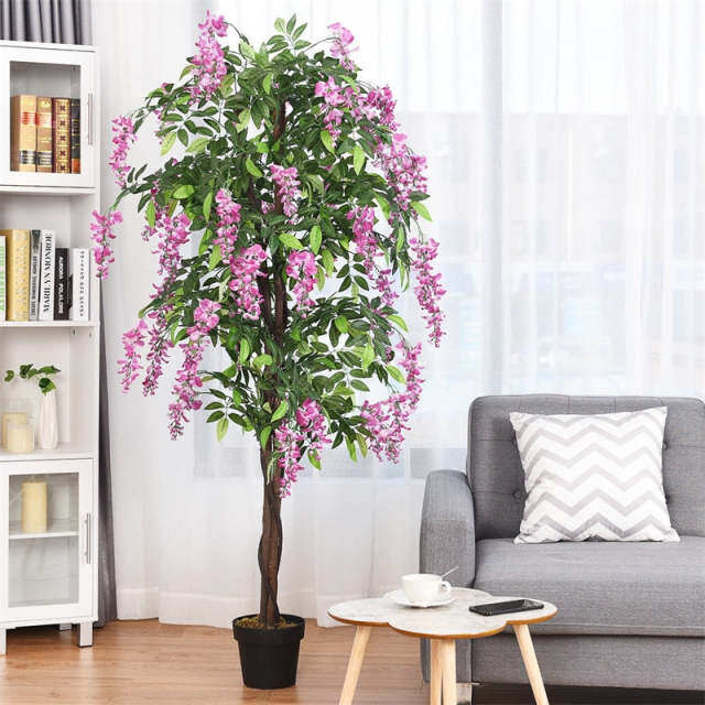 6FT Artificial Ficus Tree, Fake Wisteria Tree with Nursery Pots, Indoor/Outdoor Tall Faux Floor Plants for Home, Office, Living Room
