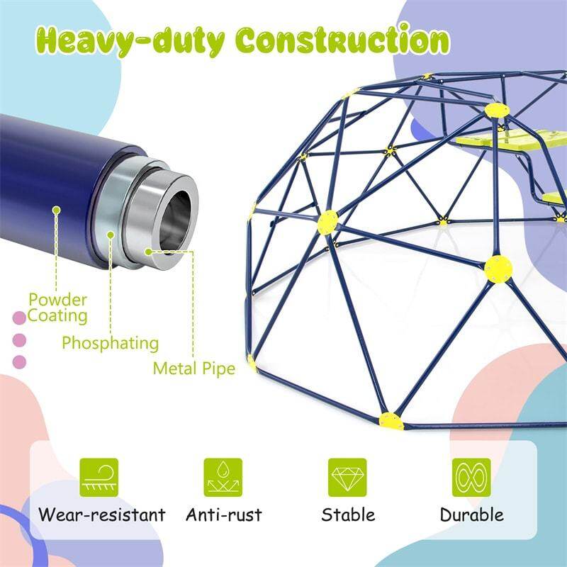 13.3FT Climbing Dome with Extended Wavy Slide, Kids Outdoor Jungle Gym Monkey Bar Geometric Dome Climber Climbing Toys for Toddlers