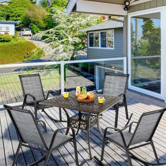 Set of 4 Outdoor Rocking Chairs, Ergonomic Heavy-Duty Metal Frame Patio Rockers with Breathable Fabric Seat & Back for Backyard, Garden, Porch