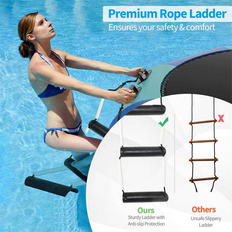 10FT Inflatable Water Trampoline, Recreational Water Bouncer with Electric Pump, Safety Ropes & Rope Ladder for Lakes & Pools