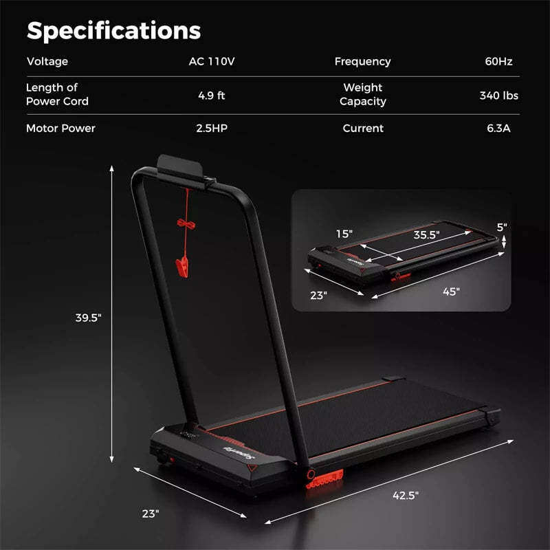 3-in-1 Folding Treadmill, 2.5HP Walking Pad & Under Desk Treadmill 340LB Capacity w/ Handlebar, LED Display, Remote, App Control for Home Office
