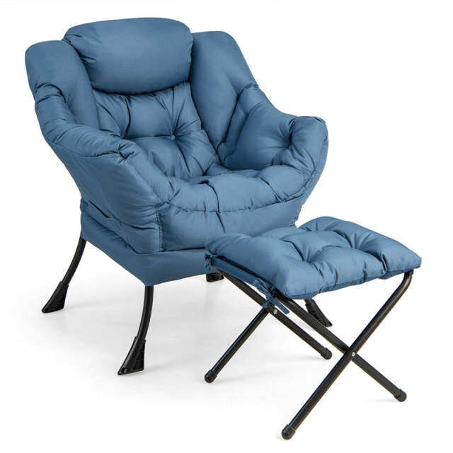 Lazy Chair Modern Fabric Leisure Lounge Armchair Upholstered Accent Sofa Chair with Folding Ottoman & Storage Pocket