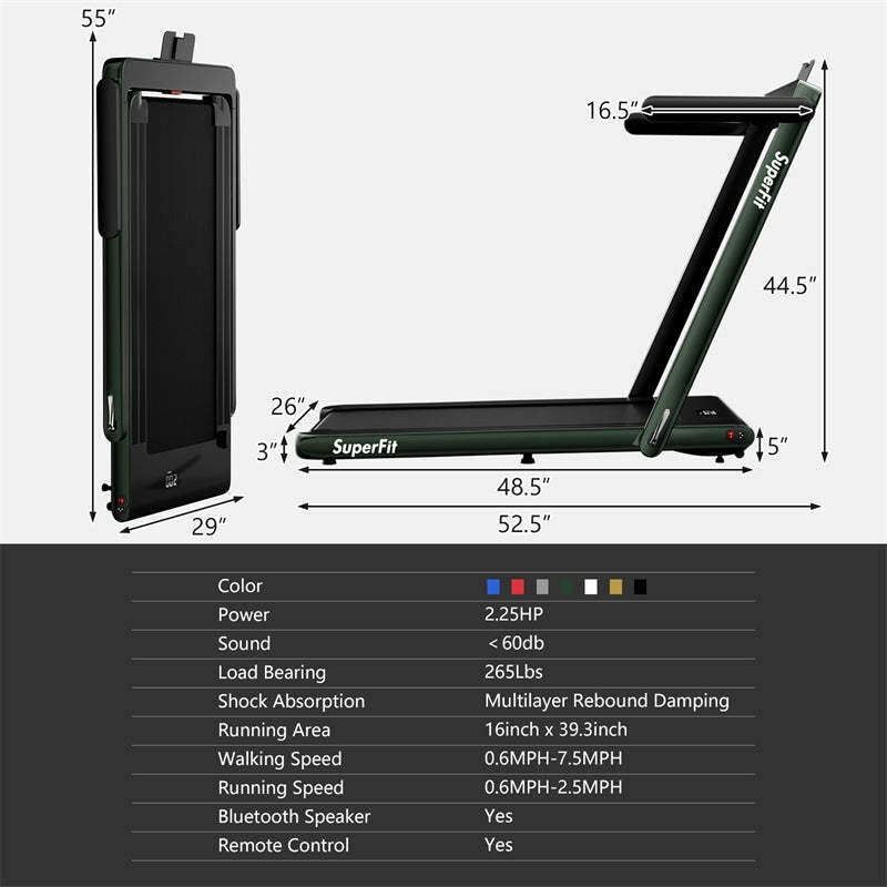 2-in-1 Folding Treadmill, 2.25HP Under Desk Treadmill with LED Display, APP & Remote Control, No Installation, Walking Jogging Machine for Home