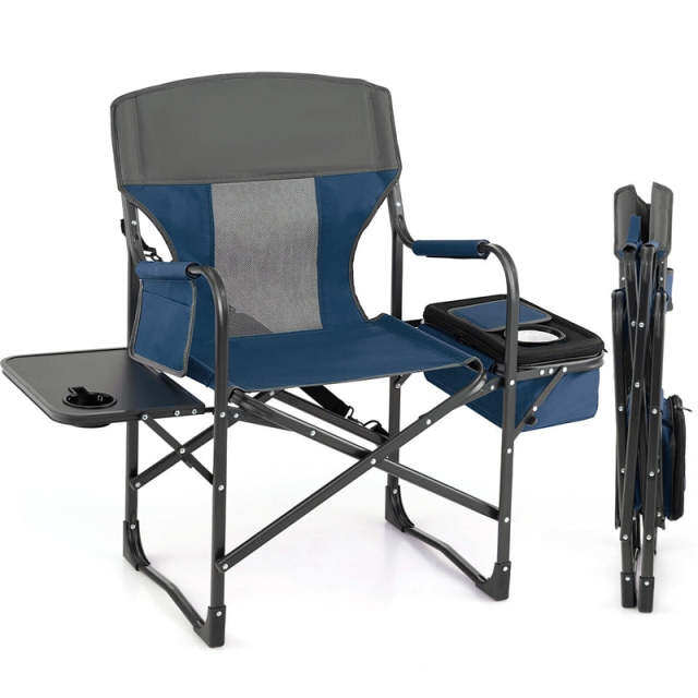 Folding Camping Chair Heavy-Duty Directors Chair Portable Outdoor Chair with Cooler Bag & Side Table