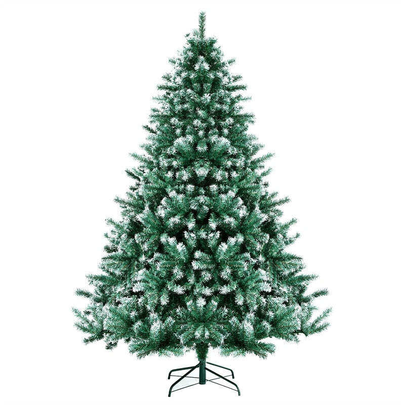 6ft 1111 Branch Tips Unlit Snowy Hinged Artificial Christmas Tree with  Metal Stand