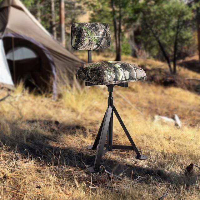 360° Swivel Hunting Blind Chair Height Adjustable Tripod Blind Stool Camo Huntsman Chair with Detachable Backrest