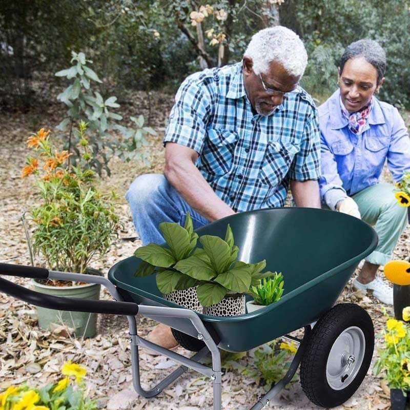 Dual-Wheel Wheelbarrow, 330lb Capacity Heavy Duty Garden Cart with Pneumatic Tires & Easy-Dump for Lawn, Farm & Construction
