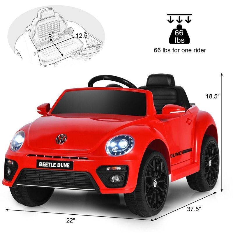 12V Kids Ride-On Car, Licensed Volkswagen Beetle Battery-Powered Electric Vehicle with Remote Control, Lights, Music, Gift for Boys & Girls