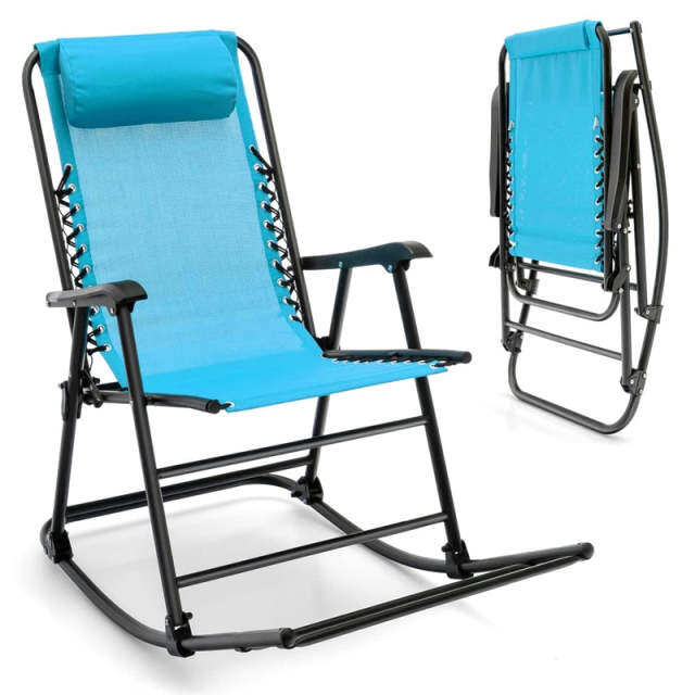 Zero Gravity Rocking Chair, Folding Camping Rocker with Headrest, Cozy Armrests & Footrest, Portable High Back Lawn Chair for Garden Patio h1