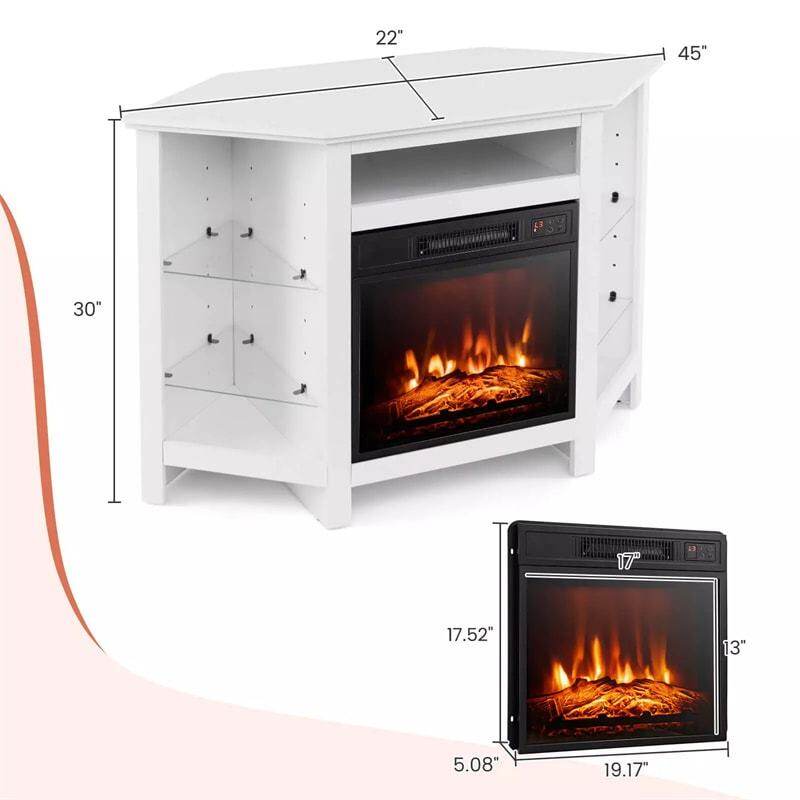45" Corner Fireplace TV Stand for 50" TVs, Modern Fireplace Entertainment Center with 16-Color LED Lights, Smart APP Control, Adjustable Shelves