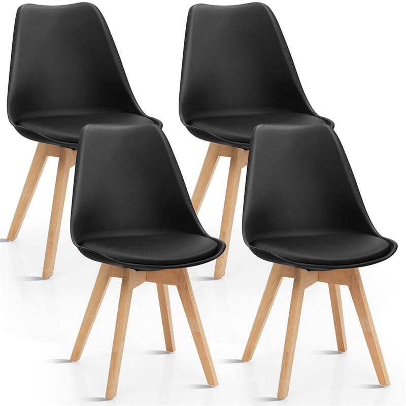 Set of 4 Modern Dining Chairs High Back Kitchen Chairs Mid Century Tulip Side Chairs with Padded Seats & Solid Wood Legs