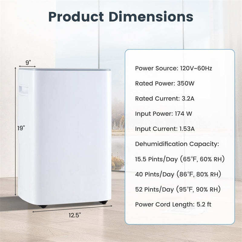 52 Pint 4500 Sq.Ft Dehumidifier with Auto Drain, Clothes Drying, 24H Timer & Auto Defrost, Quiet Dehumidifier for Basement, Bedroom, Garage