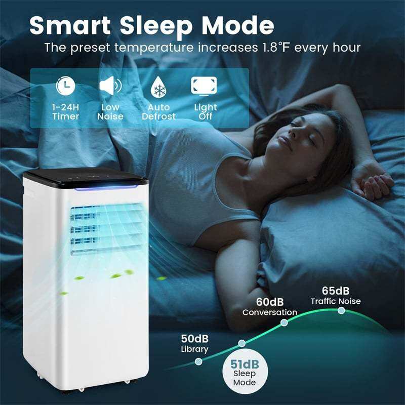8000 BTU Portable Air Conditioner 3-in-1 AC Unit for Room up to 250 Sq.Ft with Cool Fan Dehumidifier Sleep Mode, Remote Control & Window Kit