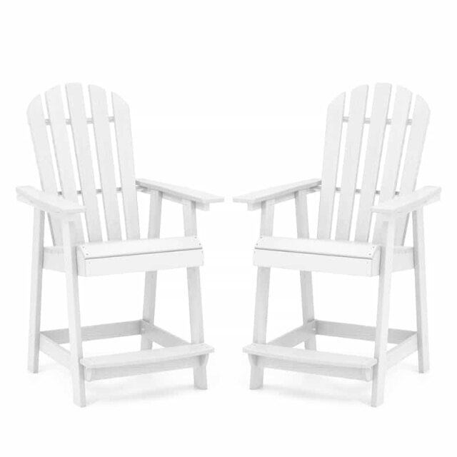 Outdoor HDPE Bar Stool, Tall Adirondack Chair with Armrest & Footrest, Weather-Resistant 47" Counter Height Barstool for Poolside, Patio Garden