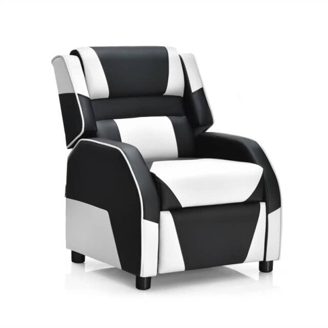 Kids Recliner Chair, Adjustable Gaming Recliner with Footrest, Headrest & Lumbar Support, Ergonomic PU Leather Lounge Sofa for Boys & Girls