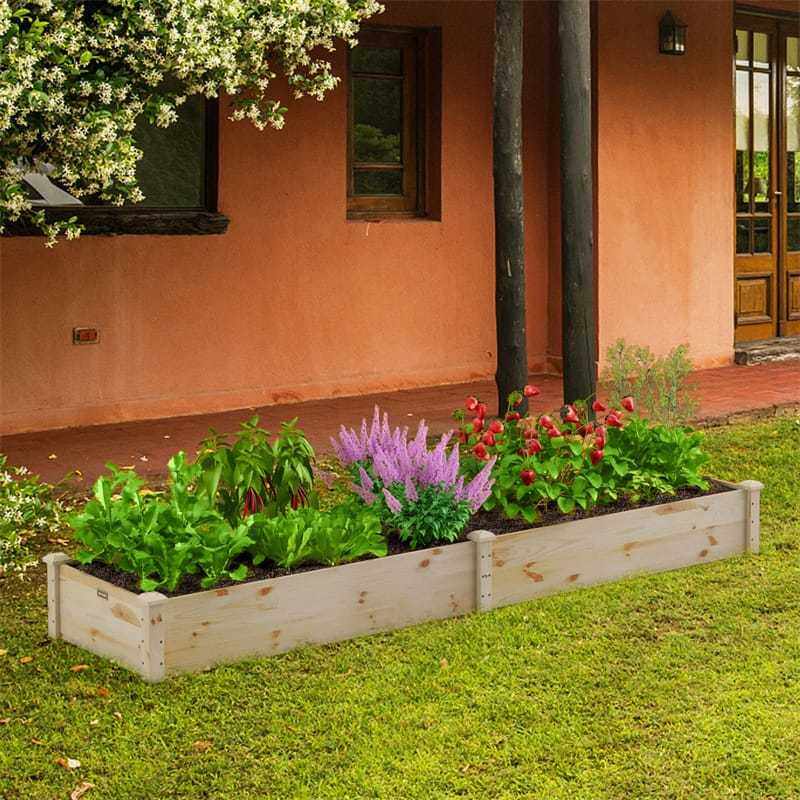 Wooden Raised Garden Bed, Outdoor Planter Box for Flowers, Vegetables, Herbs & Fruits, Elevated Garden Bed Kit for Patio, Backyard, Lawn