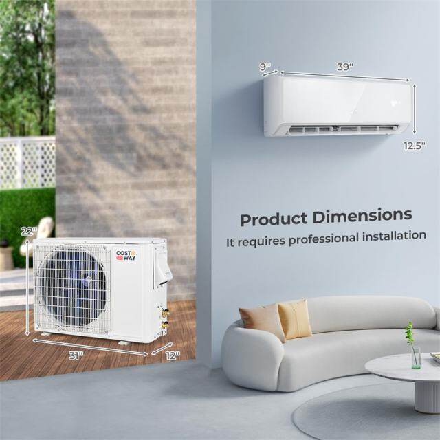 18000BTU Wifi Enabled Mini Split Air Conditioner & Heater, 21 SEER2 208-230V Wall Inverter Split AC Unit ECO Mode w/ Heat Pump, Installation Kit