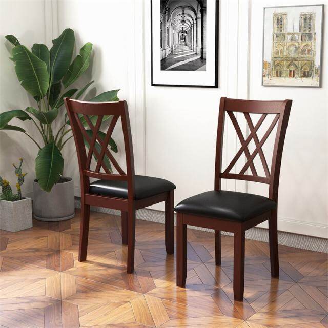 Wood Dining Chairs Set of 2, Faux Leather Upholstered Kitchen Chairs with Rubber Wood Legs, 355Lbs Capacity, Farmhouse Armless Chairs for Dining Room