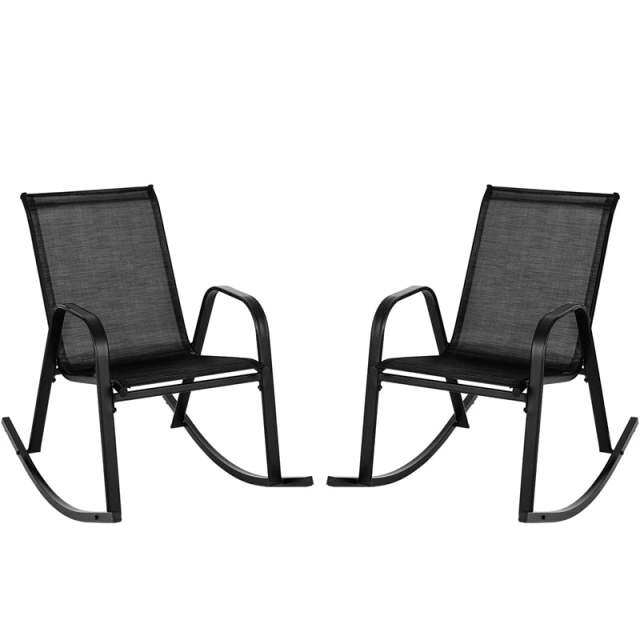 2PCS Outdoor Rocking Chairs, Ergonomic Patio Rockers with Breathable Fabric Seat & Back, Heavy-Duty Metal Frame for Backyard, Garden Front Porch