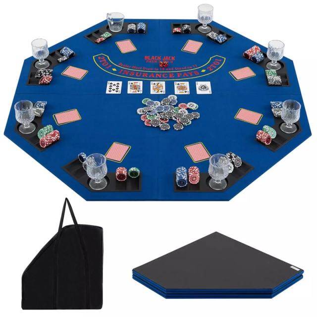 48" Folding Poker Table Top, 8-Player Portable Casino Card Game Top with Cup Holders, Chip Trays, Carrying Bag & Non-Slip Bottom for Family Fun