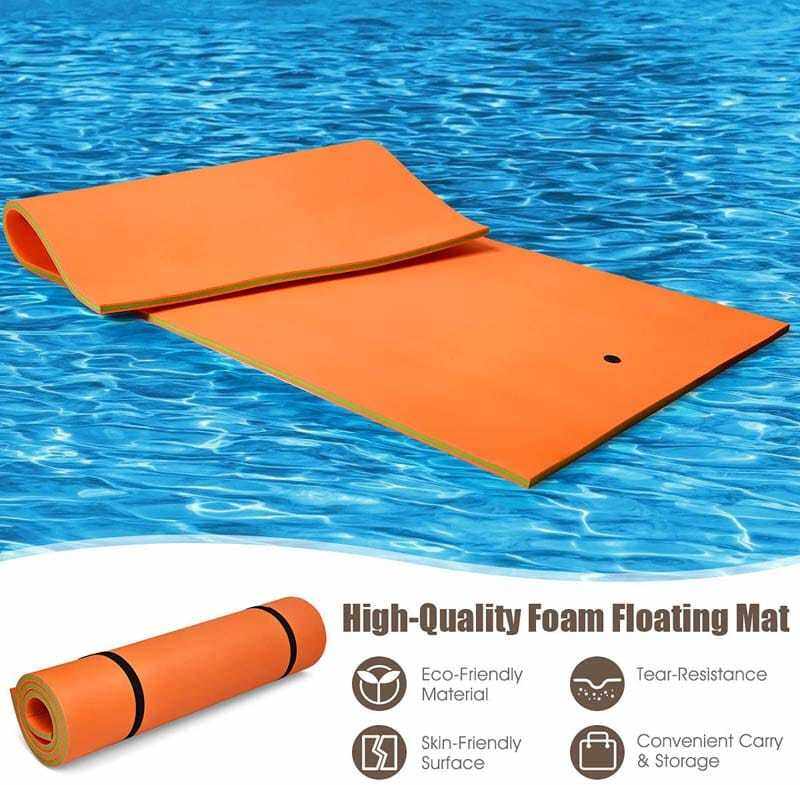 12' x 6' Floating Water Pad, 3 Layer Tear-Resistant XPE Foam Water Mat Roll-Up Floating Island for Pool Lake with Mooring Device & Straps