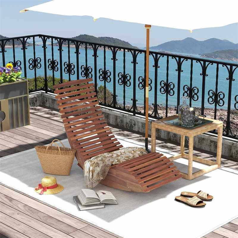 Acacia Wood Rocking Sun Lounger with Widened Slatted Seat & High Back, Outdoor Chaise Lounge Chair for Poolside, Backyard & Garden