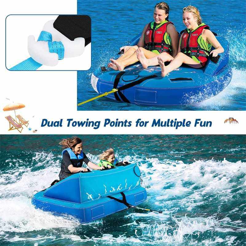 Inflatable Towable Tube for Boating, 1-2 Person Water Sports Towable Sofa Style Pull Boat Tube with Drainage & Dual Tow Points
