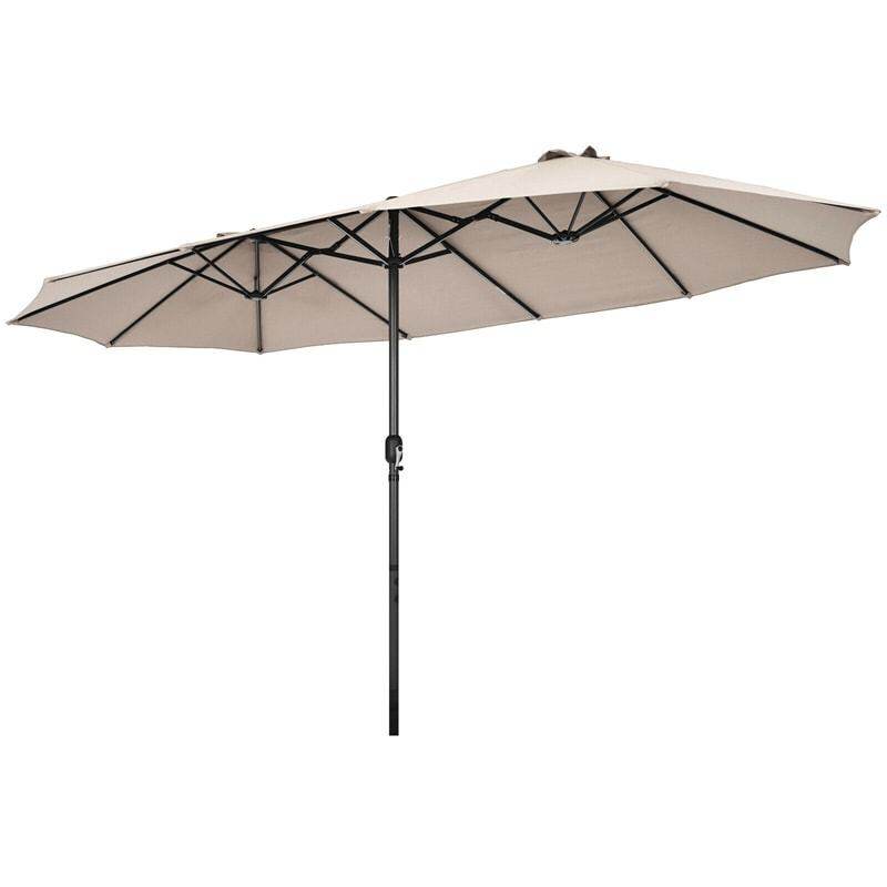 15FT Double-Sided Patio Umbrella with Crank & Air Vents, 12-Rib Steel Market Outdoor Umbrella for Poolside, Garden, Backyard