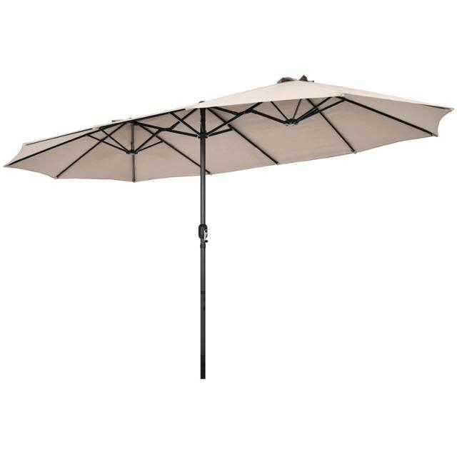 15FT Double-Sided Patio Umbrella with Crank & Air Vents, 12-Rib Steel Market Outdoor Umbrella for Poolside, Garden, Backyard