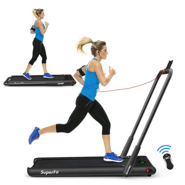 2.25HP 2-in-1 Folding Under Desk Treadmill with LED Display, Remote & APP Control, Portable Electric Walking Running Machine for Home Office