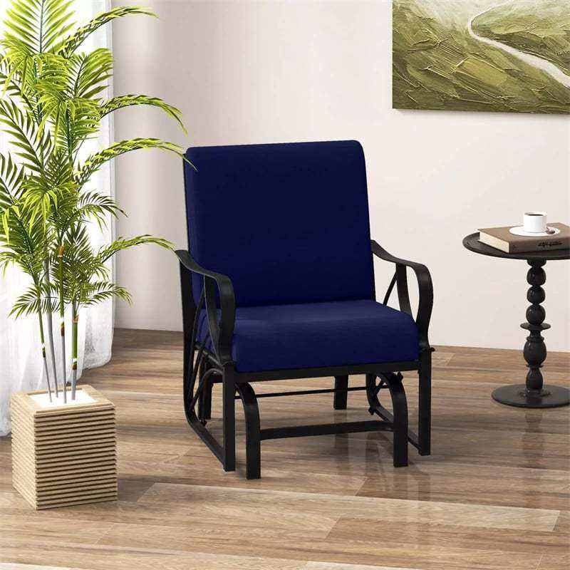 Outdoor Glider Rocking Chair with Cushion, Curved Armrest & Metal Frame, Ergonomic Patio Glider Chair for Porch, Backyard, Poolside