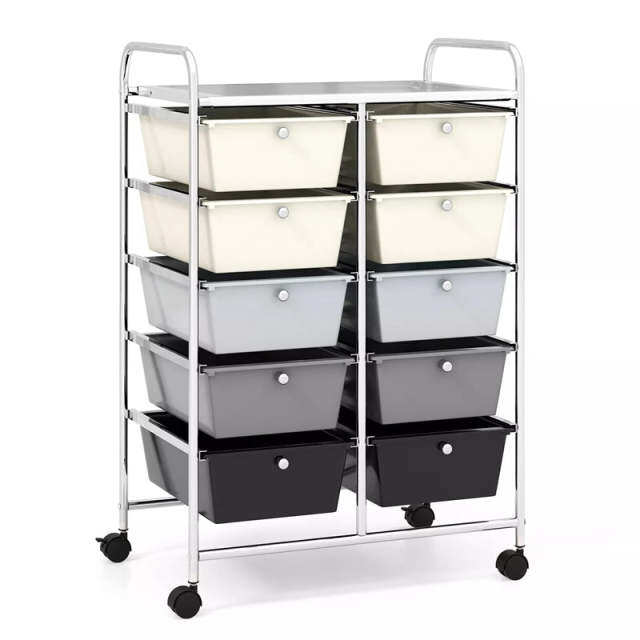 10 Drawer Rolling Cart, Storage Cart Organizer with Wheels, Mobile Utility Cart for Classroom, Office, Home, Craft, Art, Paper, Salon