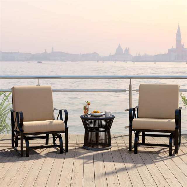 2PCS Outdoor Gliders with Cushions, Curved Armrests & Metal Frame, Ergonomic Patio Rocking Chairs for Porch, Backyard, Poolside