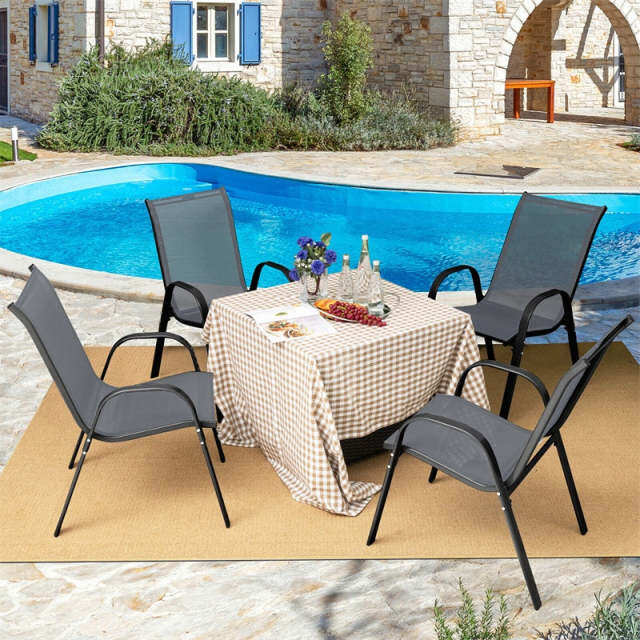 4-Pack Stackable Patio Dining Chairs, All-Weather Heavy Duty Steel Frame Outdoor Chairs with Armrests, 330LBS Capacity for Poolside Backyard