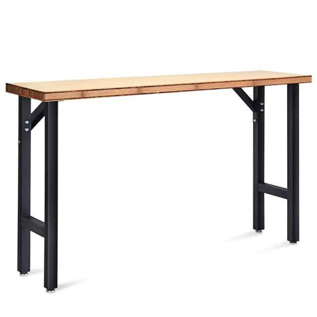 65" Bamboo Top Workbench, Heavy-Duty Steel Work Table for Garage with Triangle Reinforcement, Easy Assembly Hardwood Workstation