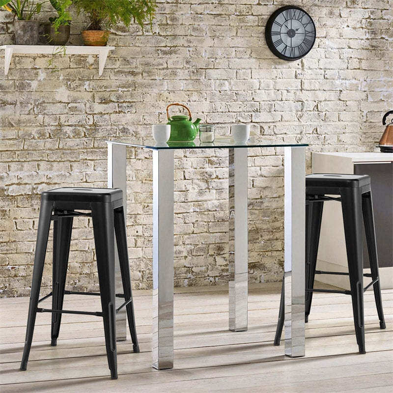 Stackable Backless Metal Bar Stools Set of 4 30” Bar Height Stools with Rubber Footpads & Handling Hole for Kitchen Dining Room