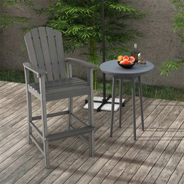 Outdoor HDPE Adirondack Bar Stools Set of 2, 30" Tall Adirondack Chairs with High Backrest & Footrest, 360LBS Capacity for Poolside, Patio