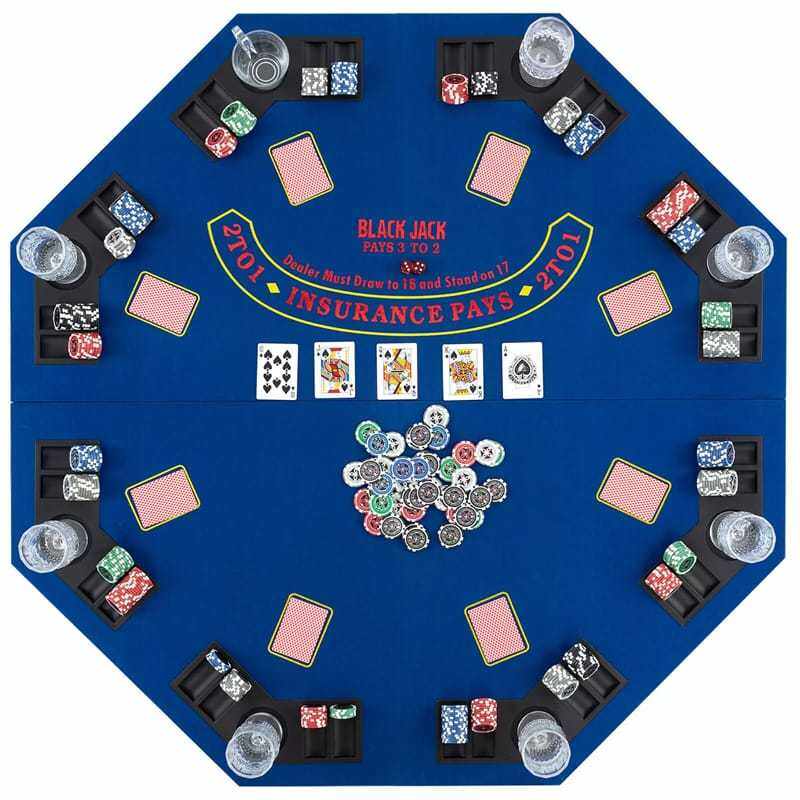 48" Folding Poker Table Top, 8-Player Portable Casino Card Game Top with Cup Holders, Chip Trays, Carrying Bag & Non-Slip Bottom for Family Fun