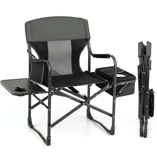Folding Camping Chair Heavy-Duty Directors Chair Portable Outdoor Chair with Cooler Bag & Side Table