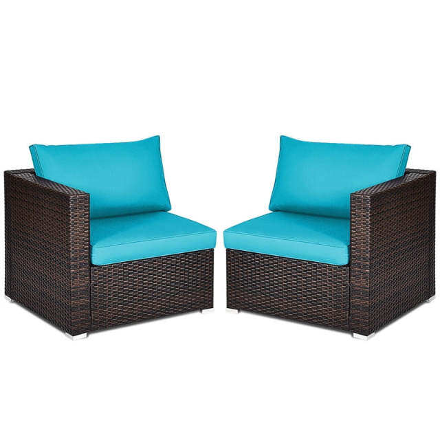 2 PCS Patio Rattan Corner Sofas Wicker Outdoor Loveseat with Cushions for Balcony Poolside Deck