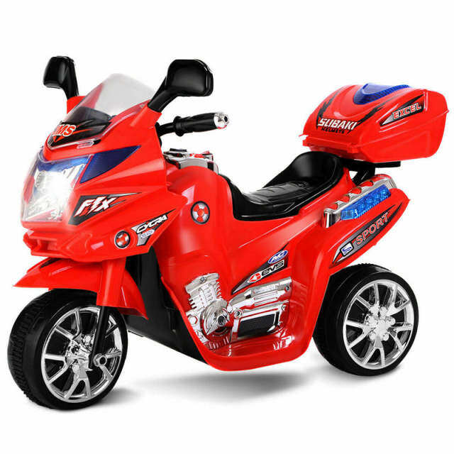 6V Kids Ride-On Motorcycle, Battery Powered 3-Wheel Motorcycle with LED Headlights, Music, Storage Trunk, Electric Motorcycle Toy for Boys/Girls he1